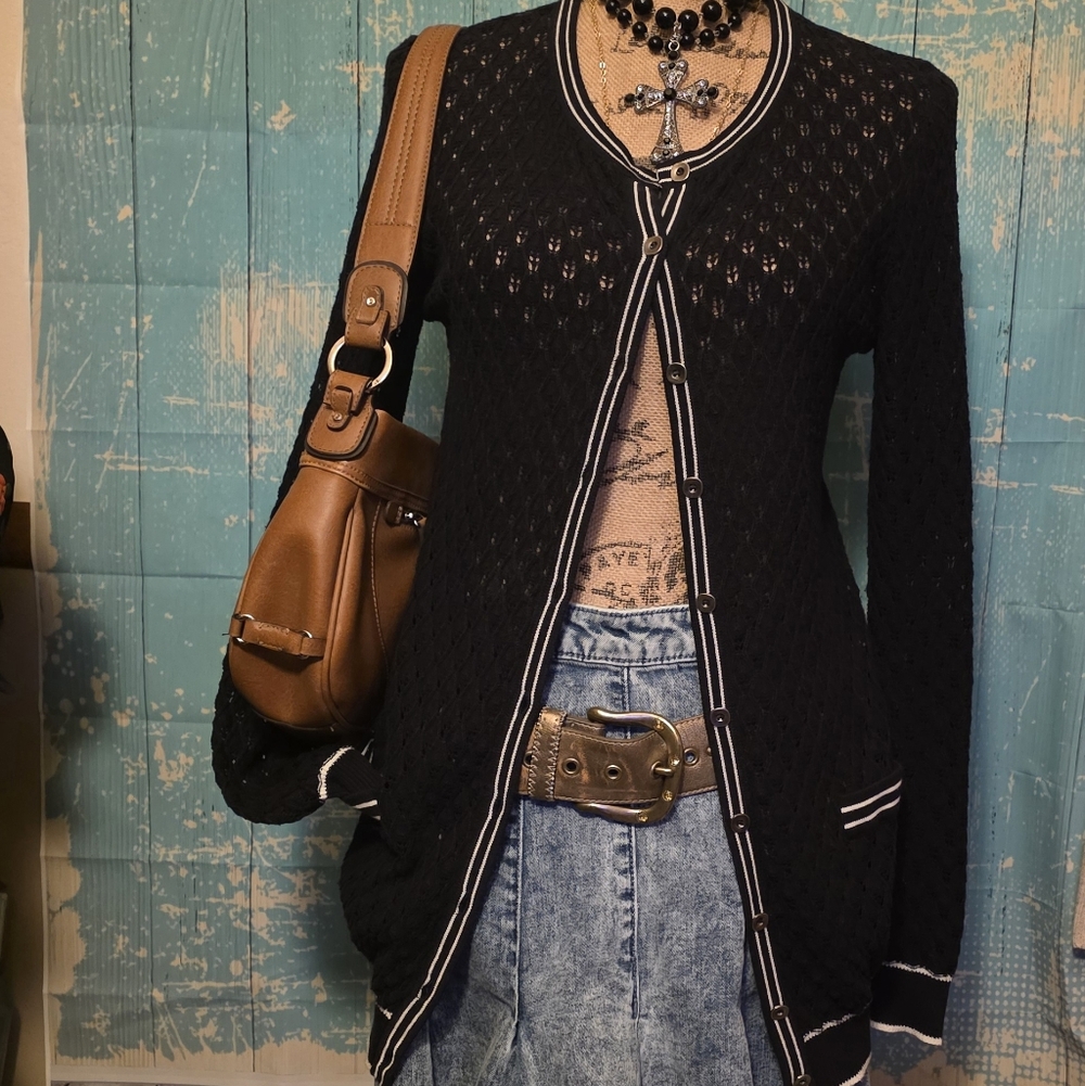 Y2k Vintage FYLO By NY LO Chic Black Women's Cardigan - Picture 7 of 7